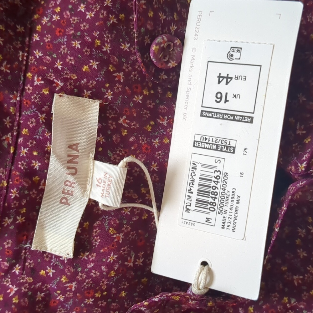 Per Una M&S Collection Raspberry Mix Long Sleeve Button Front Blouse size 12 - Picture 3 of 6